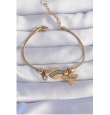 316L Çelik Gold Renk Zirkon Taşlı Gökkuşağı Tasarımlı Yusufçuk Bileklik