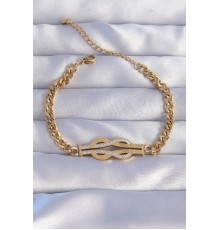 316L Çelik Gold Renk Zirkon Taşlı Kemer Tokası Model Zincir Bileklik