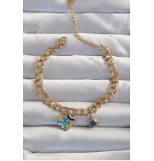 316L Çelik Gold Renk Nazarlı Kalp Model Zincir Bileklik