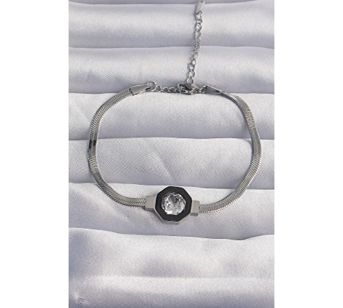 316L Çelik Gümüş Renk Zirkon Taşlı Mineli İtalyan Zincir Serenay Bileklik