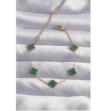 316L Çelik Baby Boy Gold Renk Çizgili Yeşil Mineli Yonca Bileklik