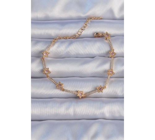 Vip Seri Pirinç Altın Renk Zirkon Taşlı Yıldız Model Bileklik