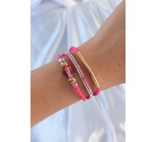 Pembe Renk Zirkon Taşlı Deri Çoklu Bileklik