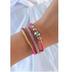 Pembe Renk Zirkon Taşlı Deri Çoklu Bileklik