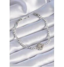 Pirinç Gümüş Renk Zirkon Taşlı Yonca Model Kadın Bileklik