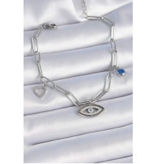 316L Çelik Gümüş Renk Zirkon Taşlı Göz Figür Kalp Detay Kadın Bileklik