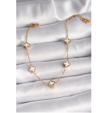 316L Çelik Gold Renk Beyaz Baby Boy Yonca Model Kadın Bileklik