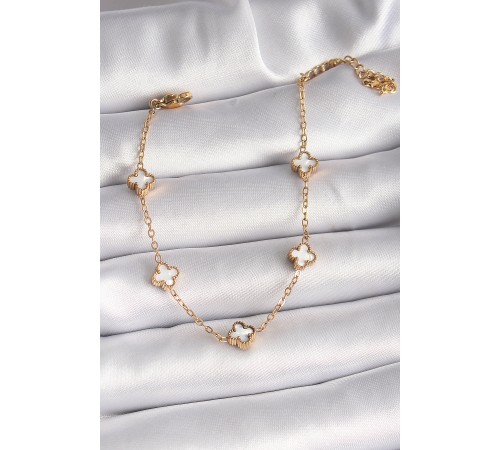 316L Çelik Gold Renk Beyaz Baby Boy Yonca Model Kadın Bileklik
