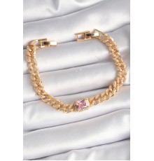 Pirinç Gold Renk Pembe Kare Zirkon Taşlı VIP Seri Kadın Bileklik