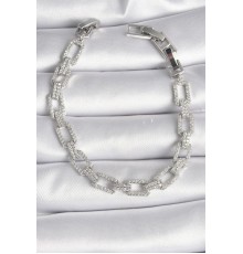 Pirinç Gümüş Renk Zirkon Taşlı Zincir Model VIP Seri Kadın Bileklik