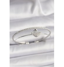 Pirinç Gümüş Renk Zirkon Taşlı Kuğu Model Kadın Bileklik