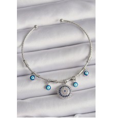 Pirinç Gümüş Renk Sallantı Zirkon Taşlı Nazar Boncuk Figür Charm Bileklik