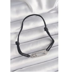 Siyah Renk İpli Asansör Zirkon Taşlı Gümüş Messika Model Kadın Bileklik