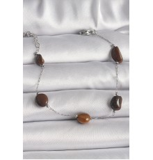 316L Çelik Gümüş Renk Zincir Kahverengi Doğaltaş Model Kadın Bileklik