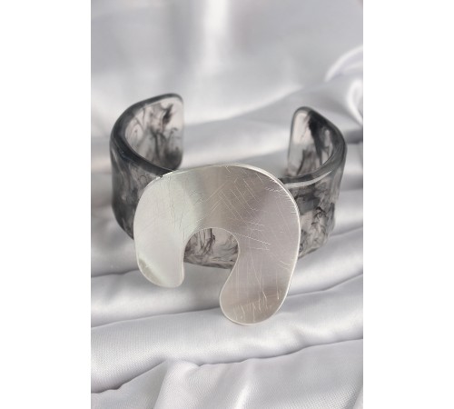 Siyah Mermer Desen Akrilik Plaka Vintage Kadın Bilezik