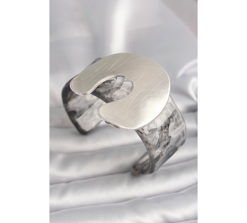 Siyah Mermer Desen Akrilik Plaka Vintage Kadın Bilezik