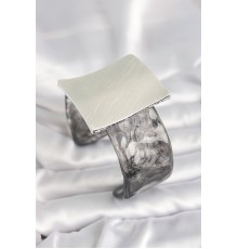 Siyah Mermer Desen Akrilik Plastik Gümüş Kare Plaka Model Vintage Kadın Bilezik