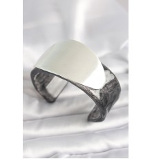 Siyah Mermer Desen Akrilik Plastik Gümüş Oval Plaka Model Vintage Kadın Bilezik