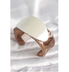 Kahverengi Mermer Desen Akrilik Plastik Gümüş Oval Plaka Model Vintage Kadın Bilezik