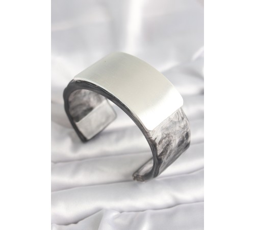 Siyah Mermer Desen Akrilik Plastik Dikdörtgen Plaka Model Vintage Kadın Bilezik