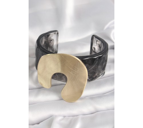 Siyah Mermer Desen Akrilik Plastik Gold Nal Model Plaka Vintage Kadın Bilezik