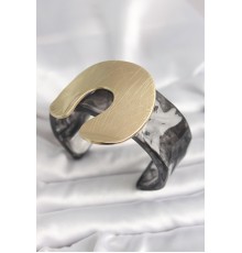 Siyah Mermer Desen Akrilik Plastik Gold Nal Model Plaka Vintage Kadın Bilezik