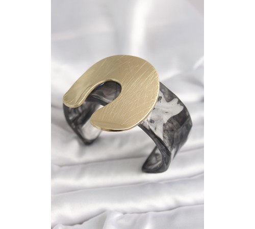 Siyah Mermer Desen Akrilik Plastik Gold Nal Model Plaka Vintage Kadın Bilezik