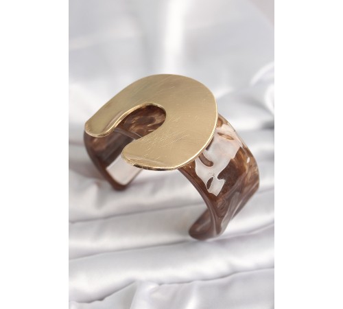 Kahverengi Mermer Desen Akrilik Plastik Gold Nal Model Plaka Vintage Kadın Bilezik