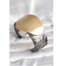 Siyah Mermer Desen Akrilik Plastik Gold Daire Plaka Model Vintage Kadın Bilezik