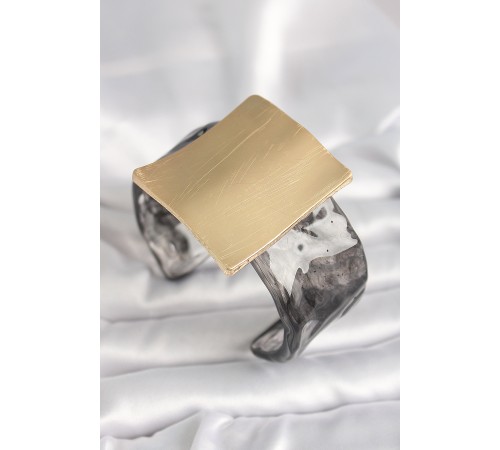 Siyah Mermer Desen Akrilik Plastik Gold Kare Plaka Model Vintage Kadın Bilezik