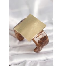 Kahverengi Mermer Desen Akrilik Plastik Gold Kare Plaka Model Vintage Kadın Bilezik