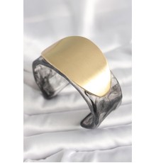 Siyah Mermer Desen Akrilik Plastik Gold Oval Plaka Model Vintage Kadın Bilezik