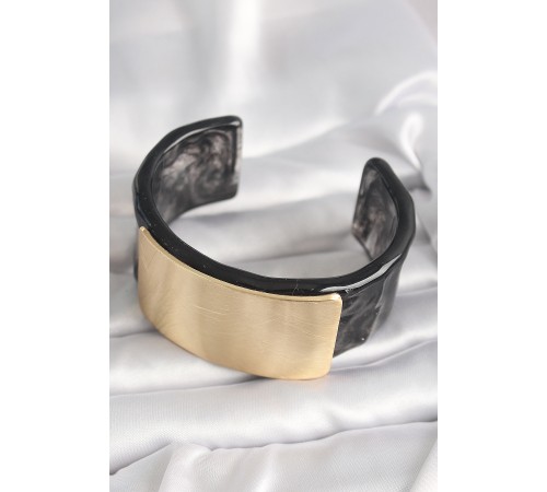 Siyah Mermer Desen Akrilik Plastik Gol Dikdörtgen Plaka Model Vingtage Kadın Bilezik