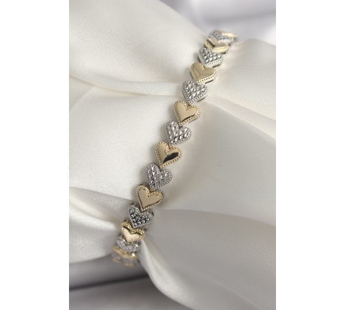 Pirinç Mix Renk Zirkon Taşlı Kalp Model VIP Seri Kadın Bileklik