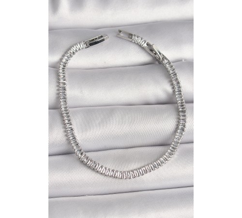 Pirinç Gümüş Renk Zirkon Taşlı Su Yolu Model Kadın Bileklik