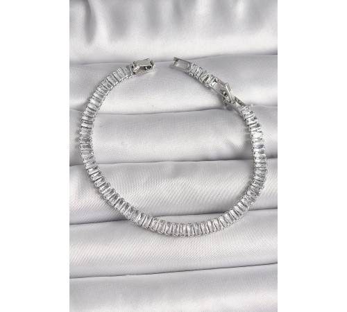 Pirinç Gümüş Renk Zirkon Taşlı Su Yolu Model Kadın Bileklik