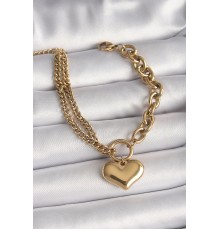 316L Çelik Gold Renk 2'Li Zincir Model Kalp Figür Kadın Bileklik