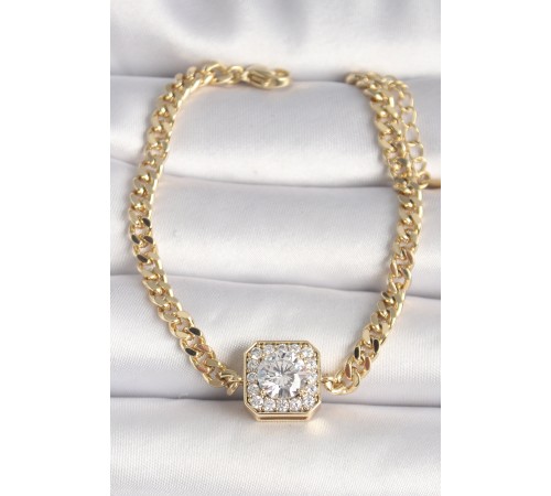 Pirinç Gold Renk Zincir Kare Zirkon Taş Model Xuping VIP Seri Kadın Bileklik