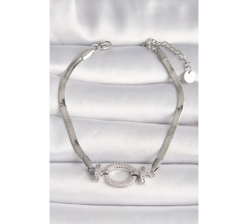 316L Çelik Gümüş Renk İtalyan Zincir Model Zirkon Taşlı Halka Figür Kadın Bileklik