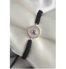 Pirinç Gümüş Renk Zirkon Taşlı Nazar Boncuk İşleme Makrome Asansörlü Model Kadın Bileklik