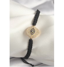 Pirinç Gold Renk Zirkon Taşlı Göz İşlemeli Figür Asansörlü Makrome Model Kadın Bileklik