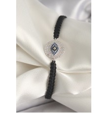 Pirinç Gümüş Renk Zirkon Taşlı Göz İşlemeli Figür Asansörlü Makrome Model Kadın Bileklik