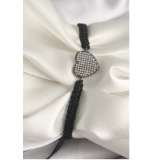 Pirinç Füme Renk Zirkon Taşlı Kalp Figür Asansörlü Makrome Model Kadın Bileklik