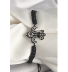 Pirinç Siyah Renk Zirkon Taşlı Zambak Figür Asansörlü Makrome Model Kadın Bileklik