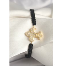 Pirinç Gold Renk Zirkon Taşlı Zambak Figür Asansörlü Makrome Model Kadın Bileklik