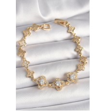 Pirinç Gold Renk Zirkon Taşlı Yonca Model Kadın Bileklik