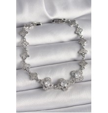 Pirinç Gümüş Renk Zirkon Taşlı Yonca Model Kadın Bileklik