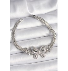 Pirinç Gümüş Renk Zirkon Taşlı Kelebek Model Kadın Bileklik