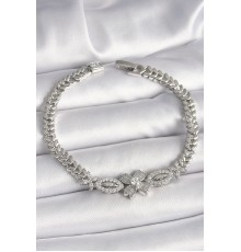 Pirinç Gümüş Renk Zirkon Taşlı Çiçek Figür Arpa Zincir Model Kadın Bileklik