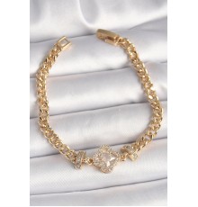 Pirinç Gold Renk Zirkon Taşlı Yonca Figür Zincir Model Kadın Bileklik